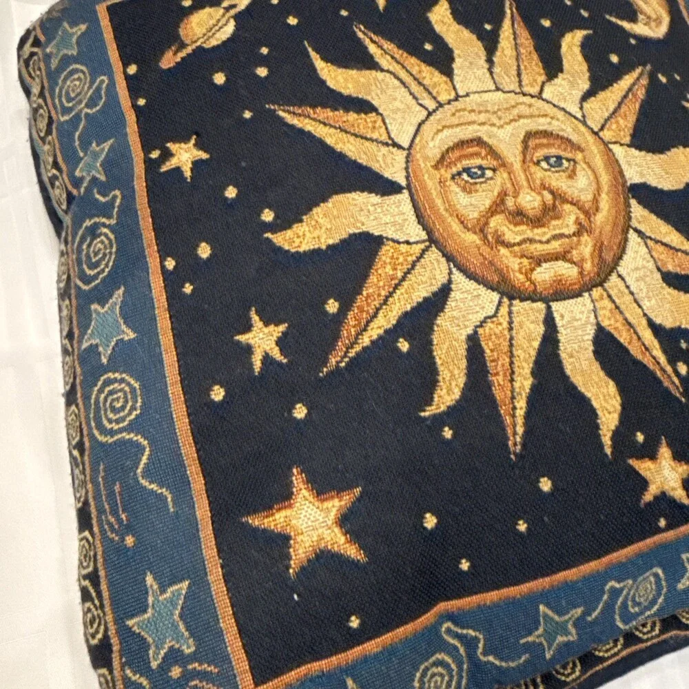 Pair Vyg 90s Celestial Whimsigoth Sun Moon Blue Yellow Tapestry Throw Pillows